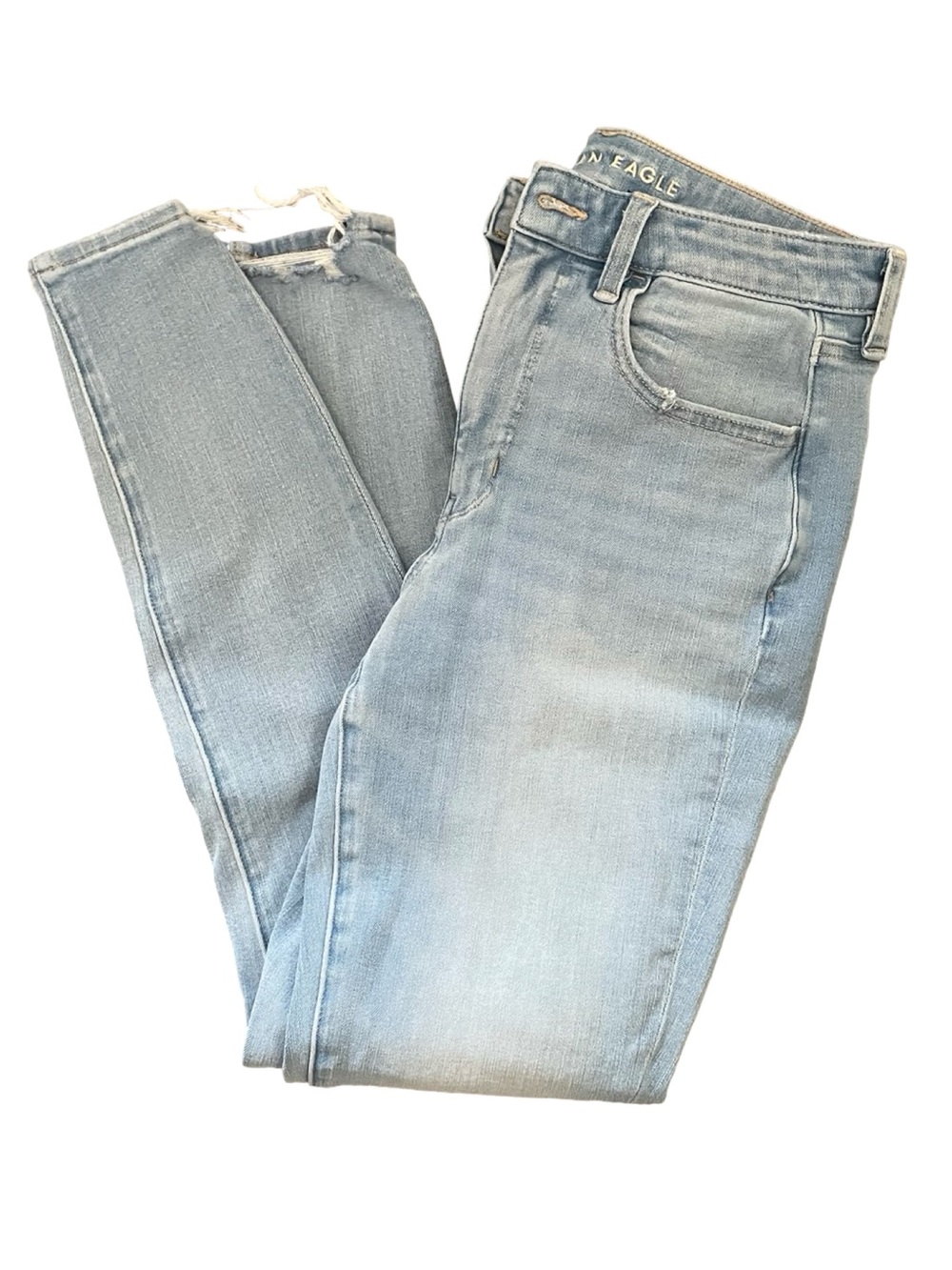 American Eagle Dream Stretch Raw Hem Skinny Jeans Light Wash Size 6